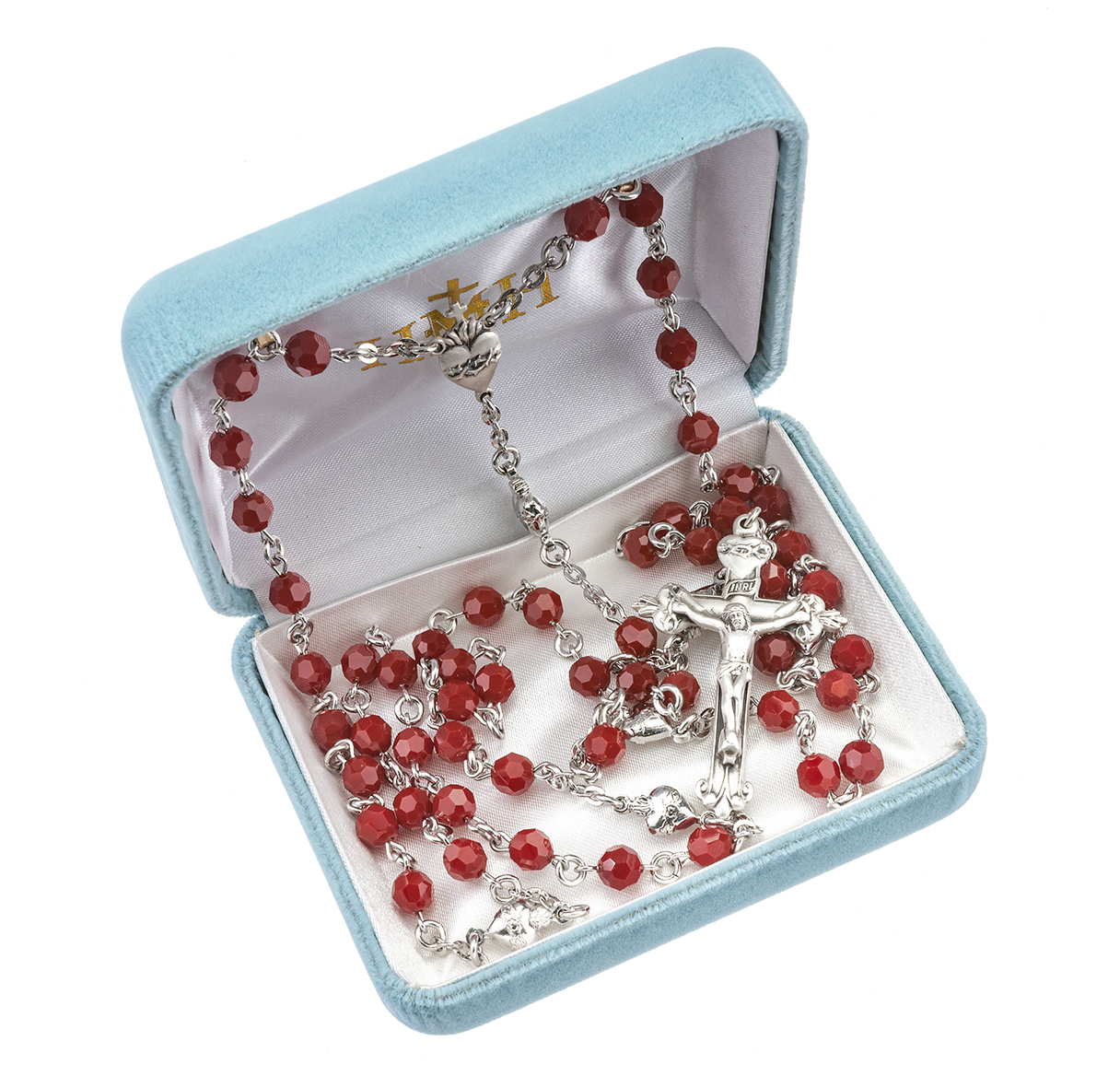 Rosary 6mm Red Coral Swarovski Full Sterling Silver