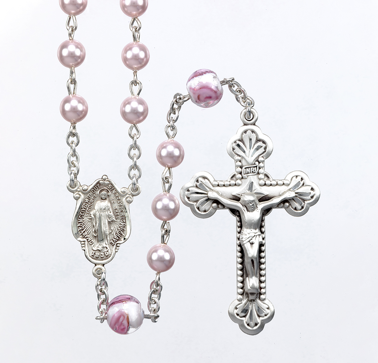 Rosary 6mm Pink Swarovski Pearl Full Sterling Silver