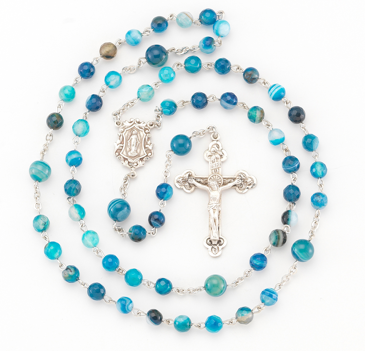Rosary Blue Agate Full Sterling Silver