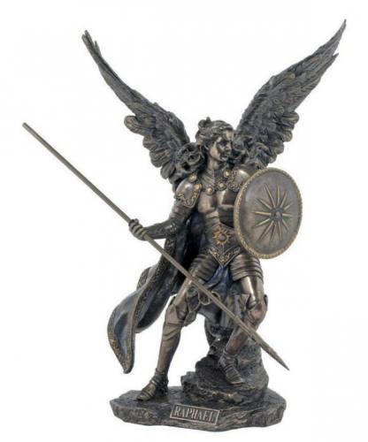 Statue St. Raphael Archangel 13.5 Inch Resin Bronze Painted