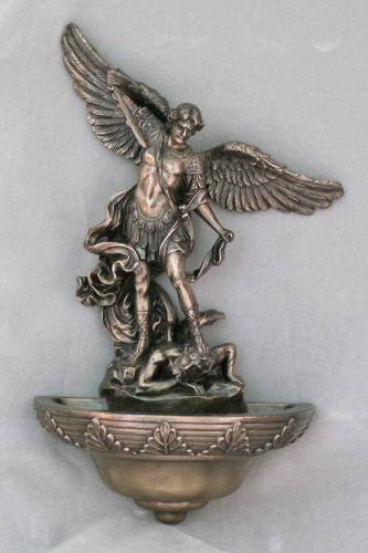 Holy Water Font St. Michael Archangel 9 Inch Resin Bronze