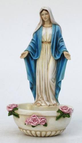 Holy Water Font Mary Lady of Grace 7.5 Inch Hand Painted