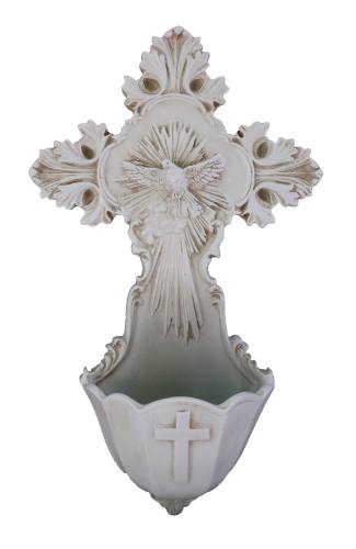Holy Water Font Holy Spirit 6 Inch Antiqued Resin