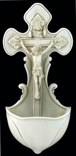 Holy Water Font Crucifix 7.5 inch Antiqued Resin