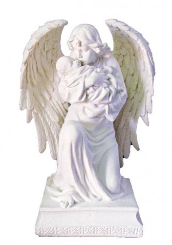 Statue Guardian Angel with Child 7 Inch Resin White