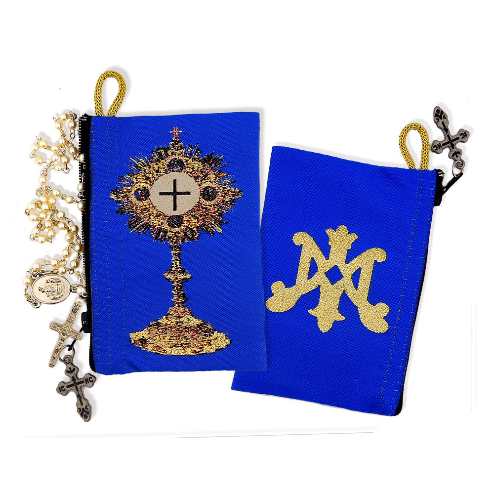 Rosary Case Blessed Sacrament Monstrance Blue 4 1/2 x 3