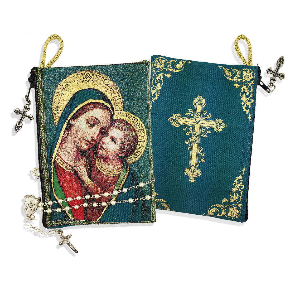 Rosary Case Tenderness Madonna & Child Green 5 3/8 x 4