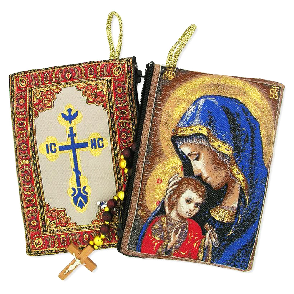 Rosary Case Madonna Caressing the Christ Child 5 3/8 x 4