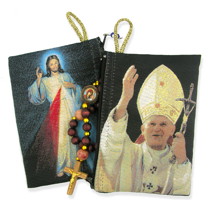 Rosary Case St. John Paul II & Divine Mercy 5 3/8 x 4
