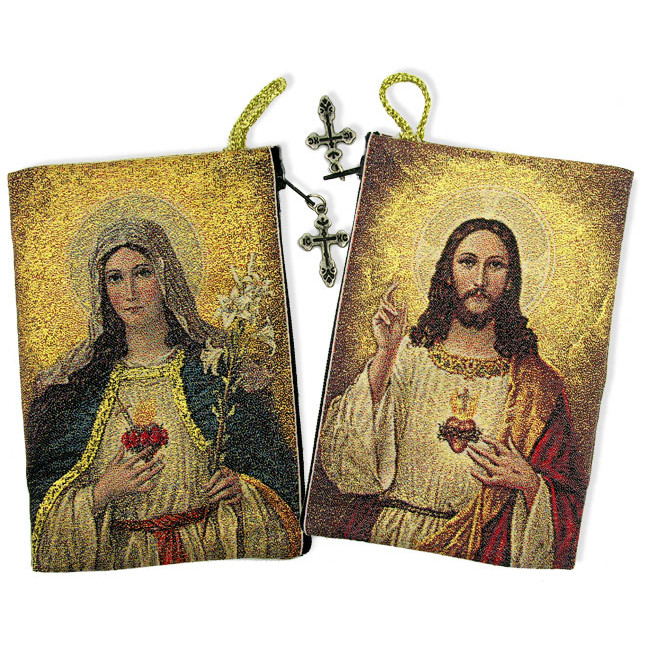 Rosary Case Sacred Hearts of Jesus and Mary 5 3/8 x 4