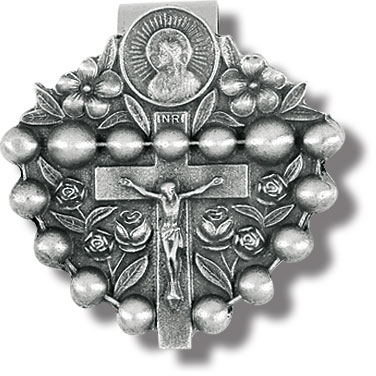 Visor Clip Rosary Pewter Silver