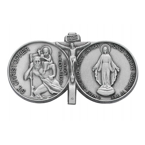 Visor Clip St. Christopher & Miraculous Medals Pewter Silver