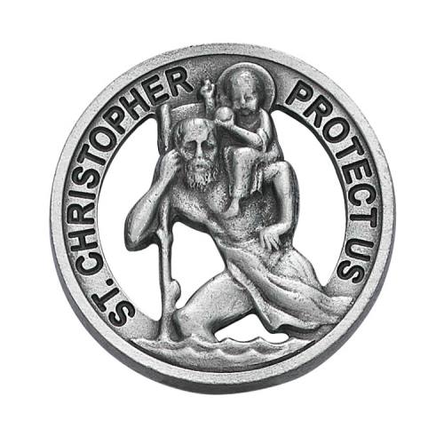 Visor Clip St. Christopher Medal Cut Pewter Silver