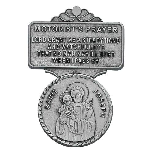 Visor Clip St. Joseph Medal "Motorist Prayer" Pewter Silver