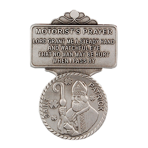 Visor Clip St. Patrick Medal "Motorist Prayer" Pewter Silver