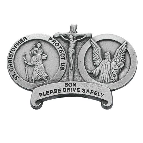 Visor Clip St. Christopher & Guardian Angel "Son Drive Safe"