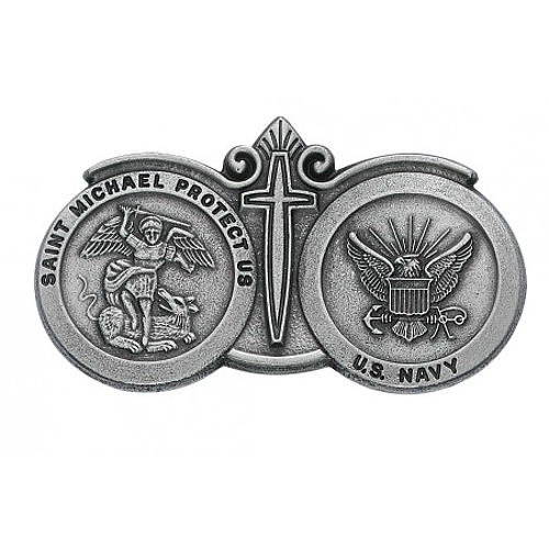 Visor Clip St. Michael Archangel & US Navy Medals Pewter Silver