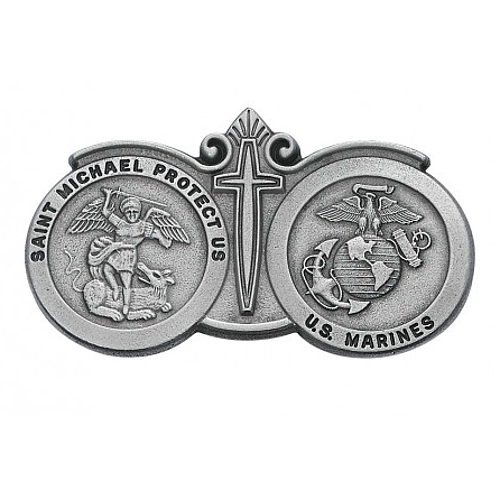 Visor Clip St Michael Archangel & US Marines Medal Pewter Silver