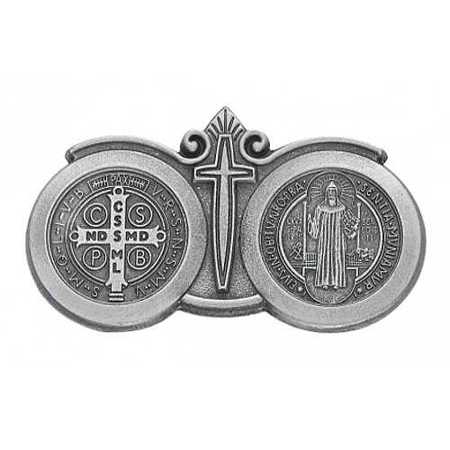 Visor Clip St. Benedict Medal Pewter Silver