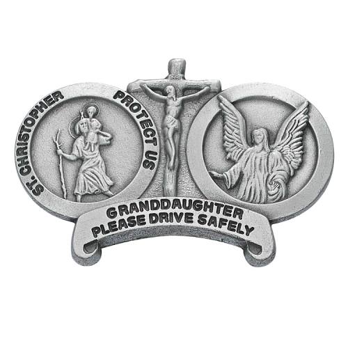 Visor Clip St. Christopher & Guardian Angel "Granddaughter Safe"