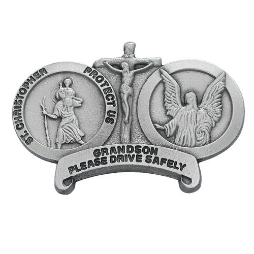 Visor Clip St. Christopher Guardian Angel "Grandson Drive Safe"