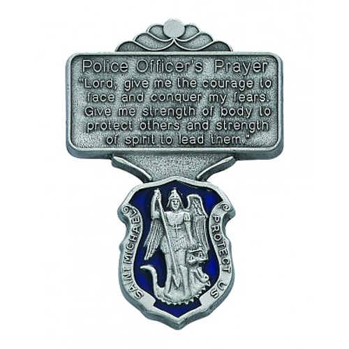 Visor Clip St. Michael Police Shield Prayer Pewter Silv Enameled