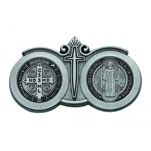 Visor Clip St. Benedict Medal Pewter Silver Enameled