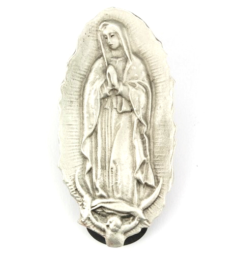 Visor Clip Mary Our Lady Guadalupe Silhouette Pewter Silver