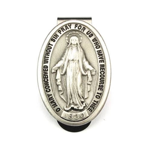 Visor Clip Miraculous Medal Pewter Silver