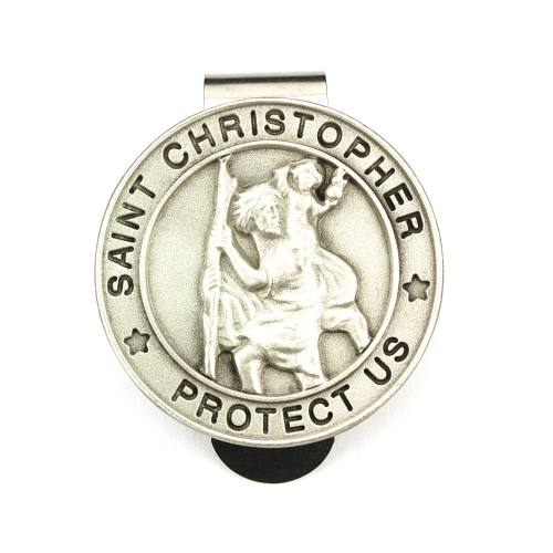 Visor Clip St. Christopher Medal Traditional Pewter Silver
