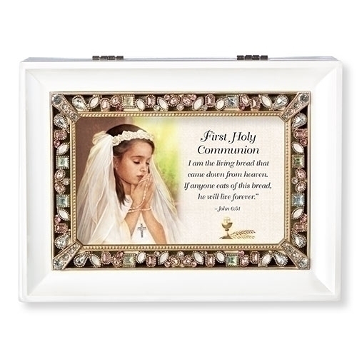 Music Box First Communion White Jewel Girl