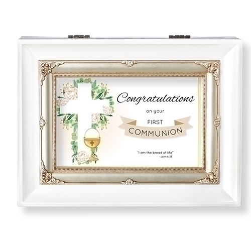 Music Box First Communion Congratulations White