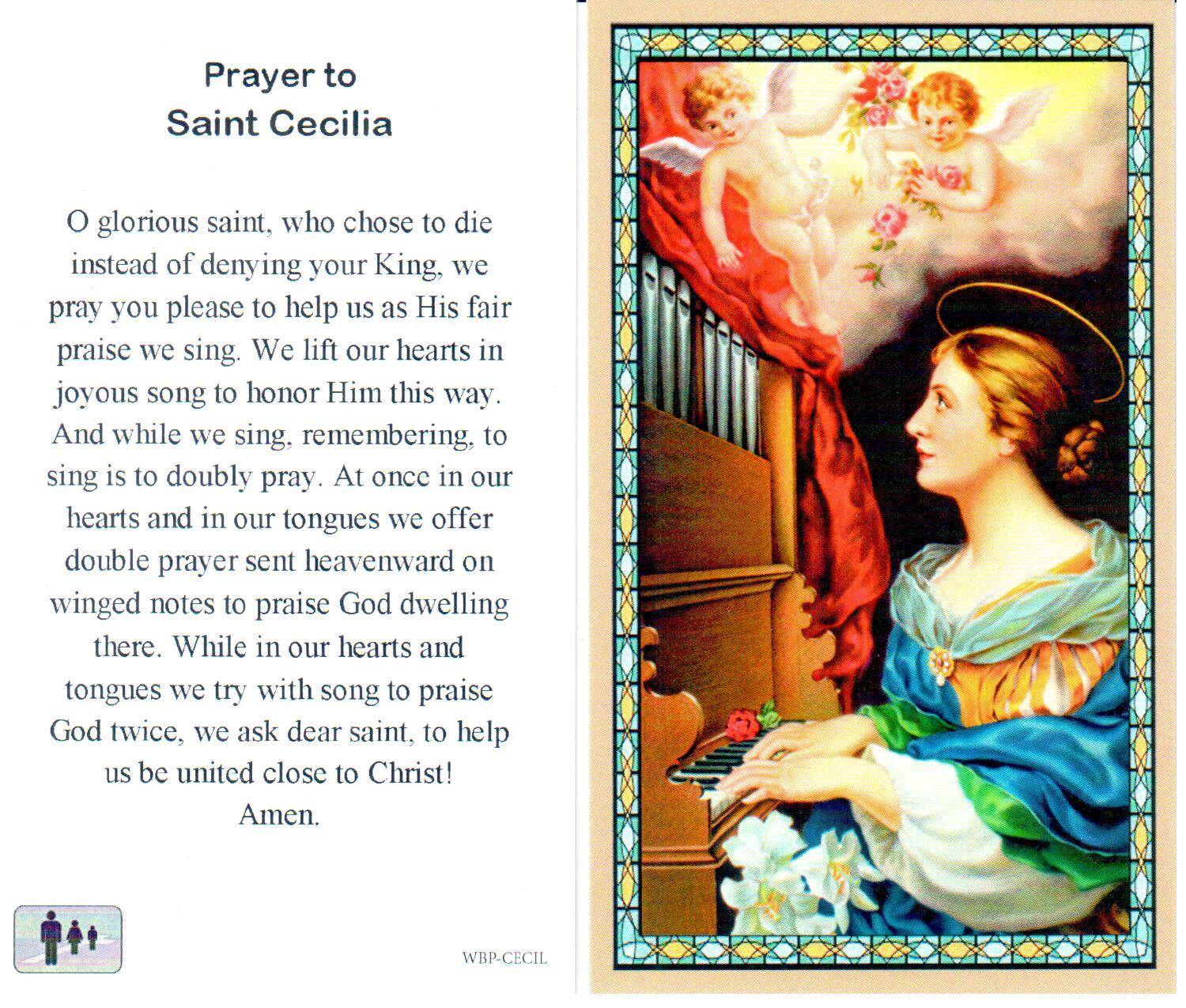 Prayer Holy Card St. Cecilia Laminated