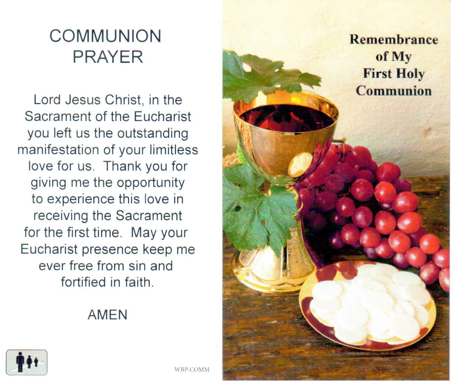Prayer Holy Card First Communion Laminated