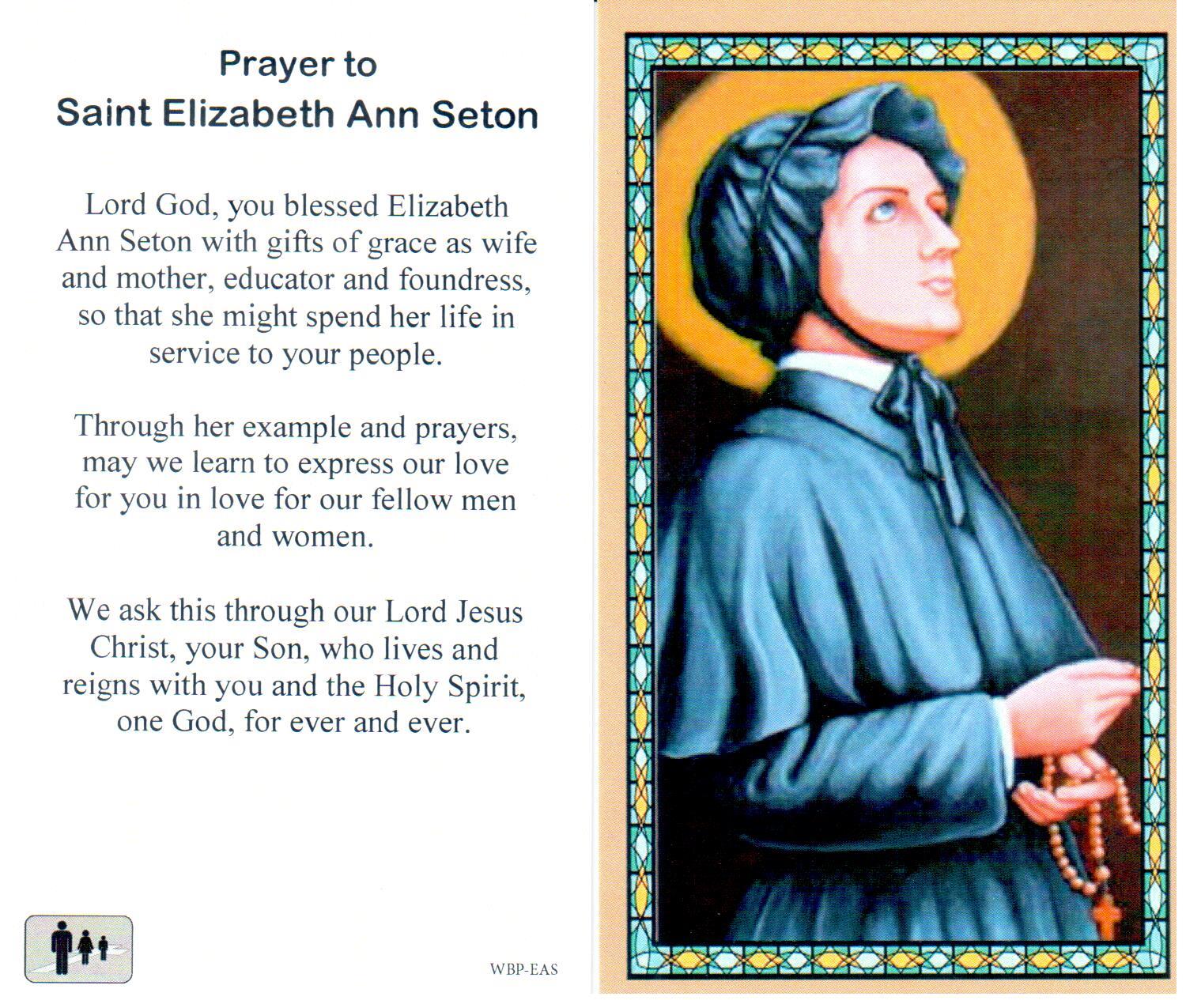 Prayer Holy Card St. Elizabeth Ann Seton Laminated