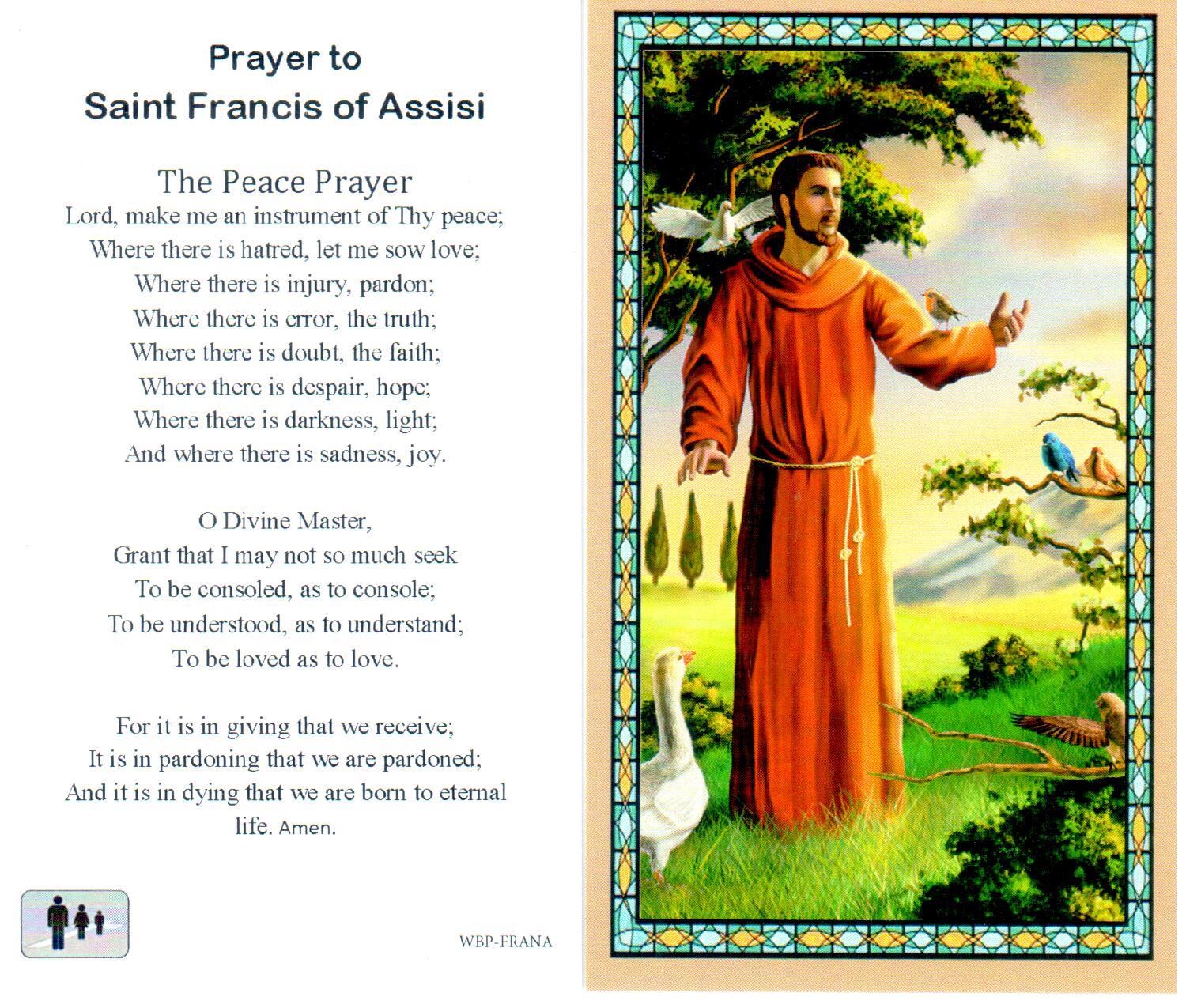 Prayer Holy Card St. Francis Assisi Laminated