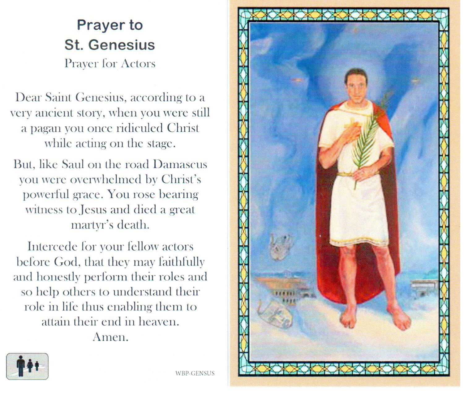 Prayer Holy Card St. Genesius Laminated