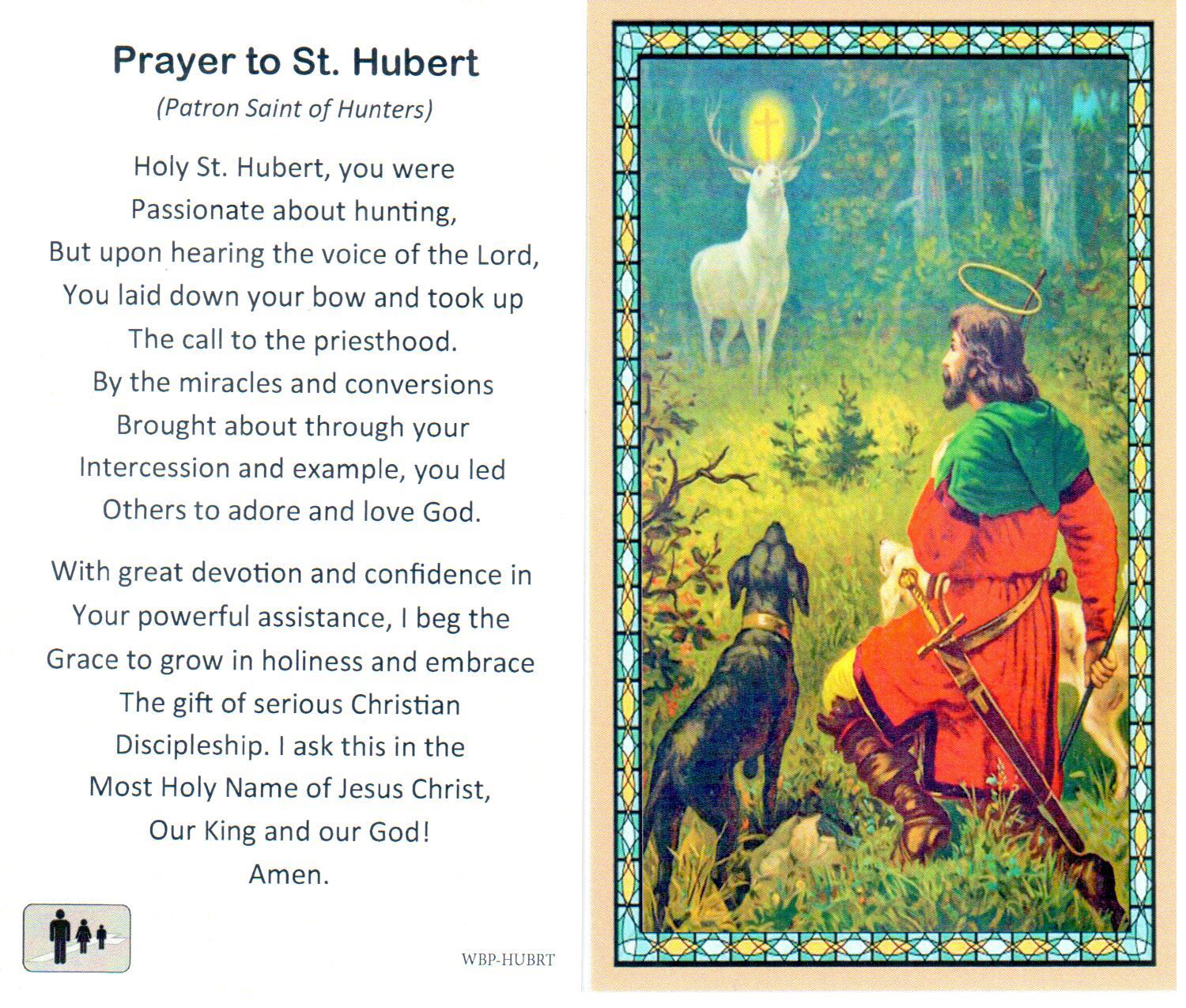 Prayer Holy Card St. Hubert Laminated