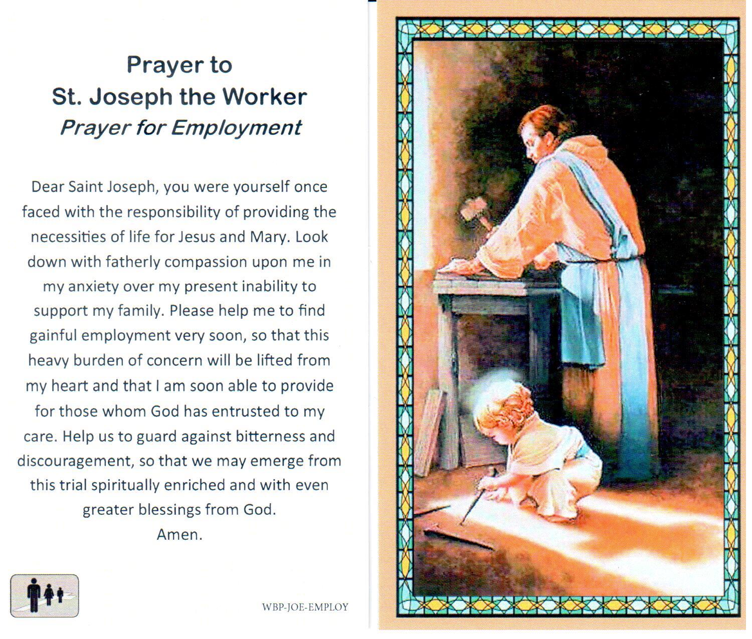 Prayer Holy Card St. Joseph Worker Laminated