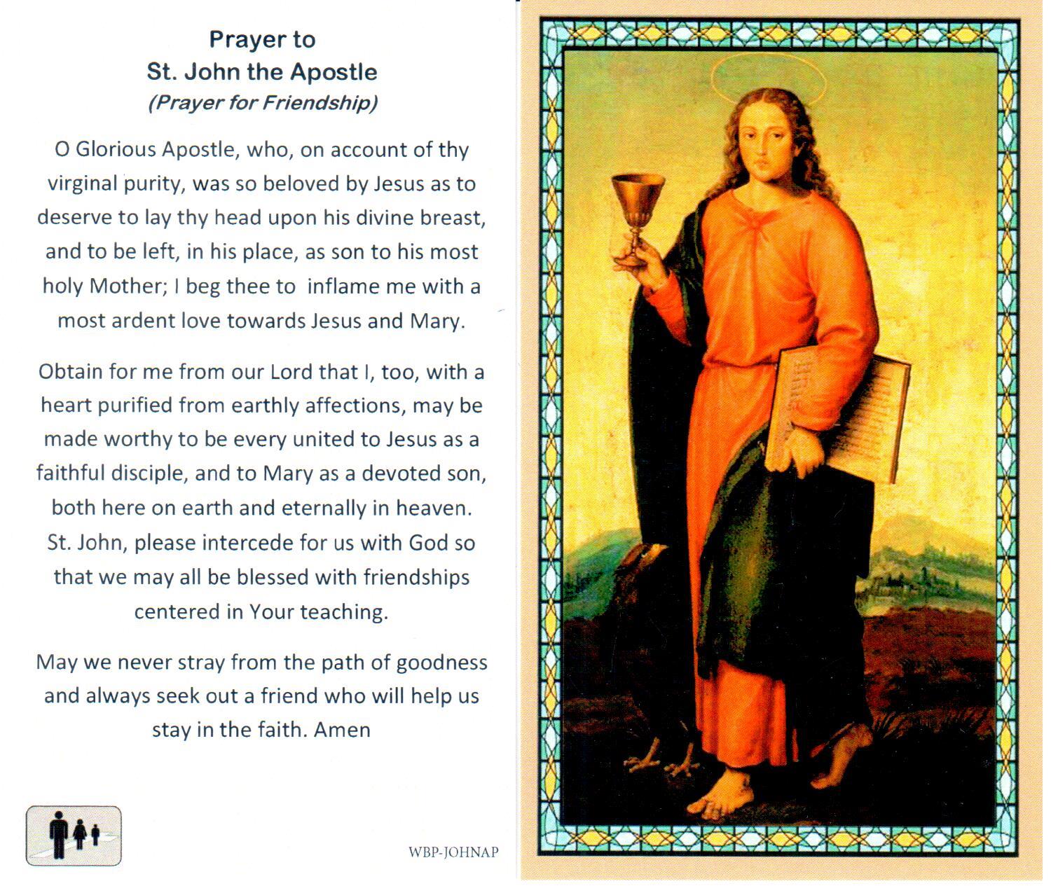 Prayer Holy Card St. John Apostle Laminated