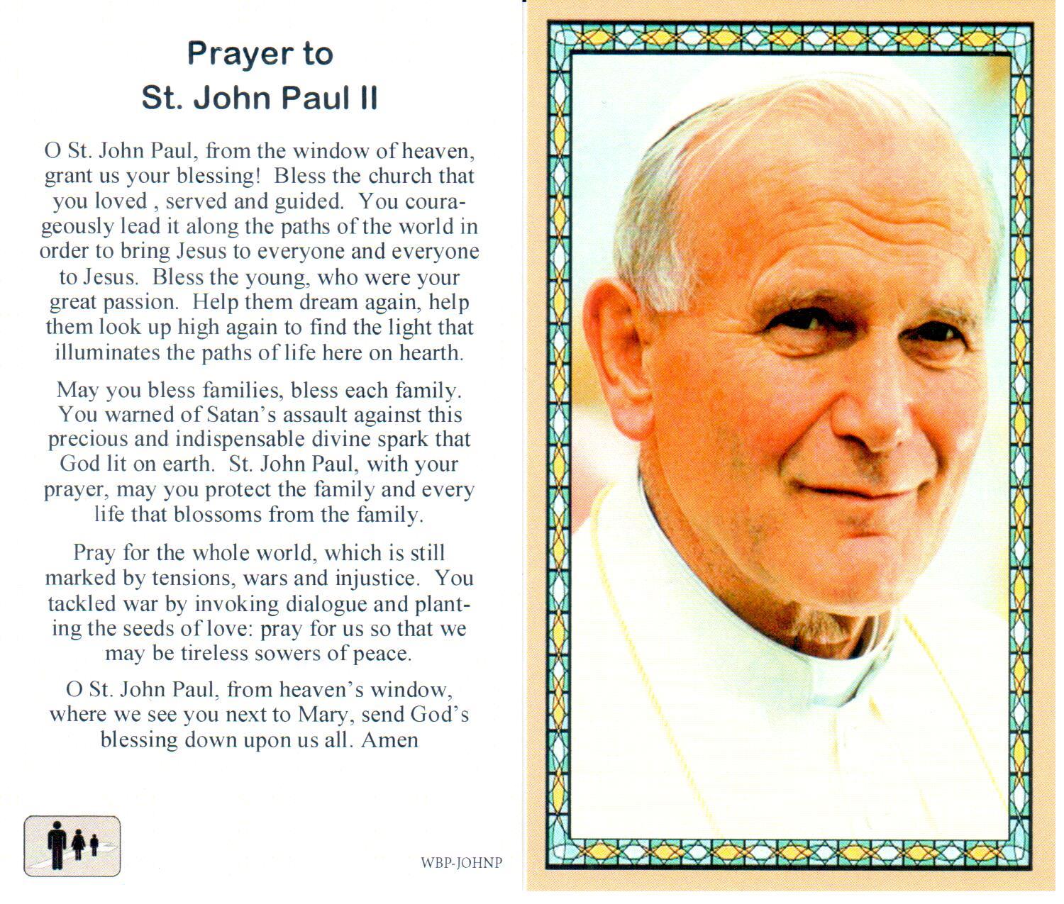 Prayer Holy Card St. John Paul II Laminated
