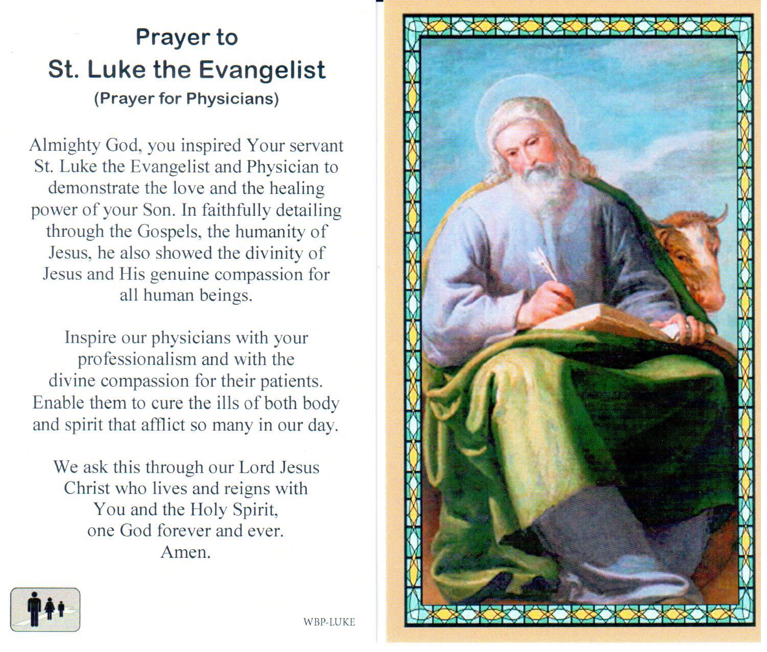 Prayer Holy Card St. Luke Evangelist Laminated