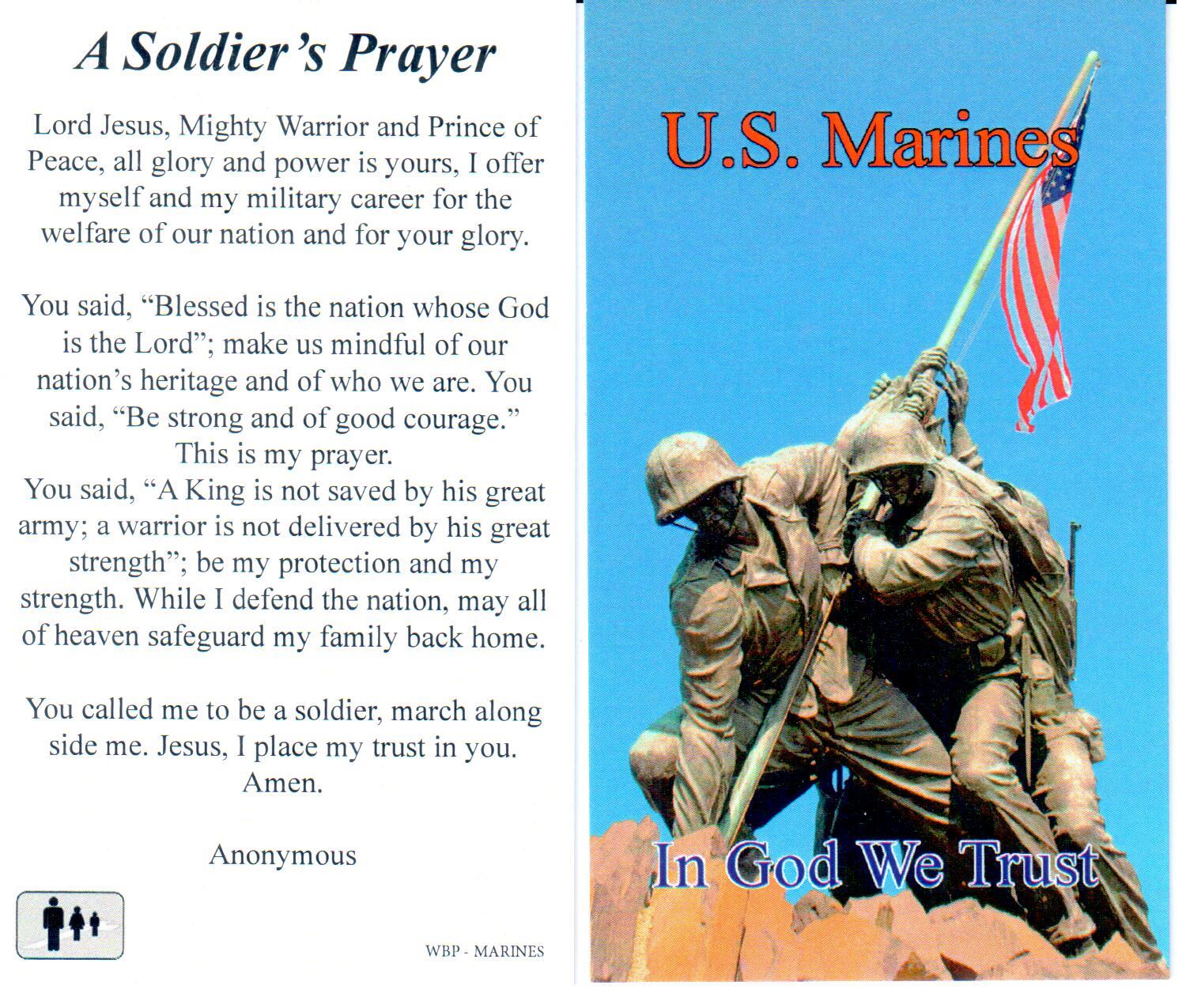 Prayer Holy Card Military US Marines Laminated