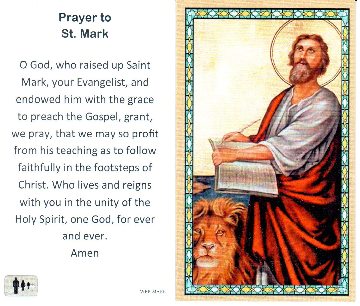 Prayer Holy Card St. Mark Laminated