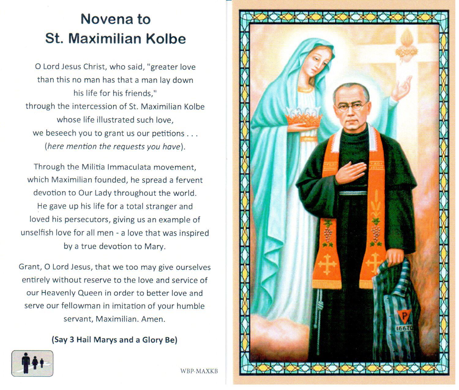 Prayer Holy Card St. Maximilian Kolbe Laminated