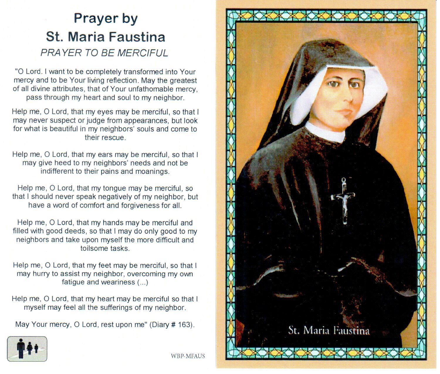 Prayer Holy Card St. Maria Faustina Laminated