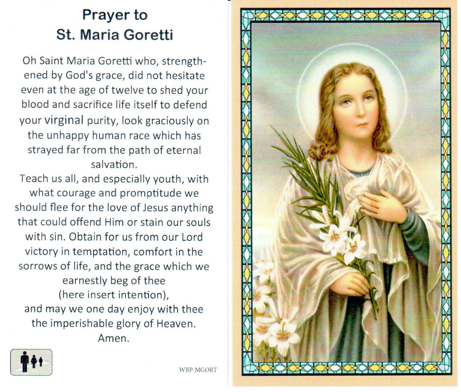 Prayer Holy Card St. Maria Goretti Laminated