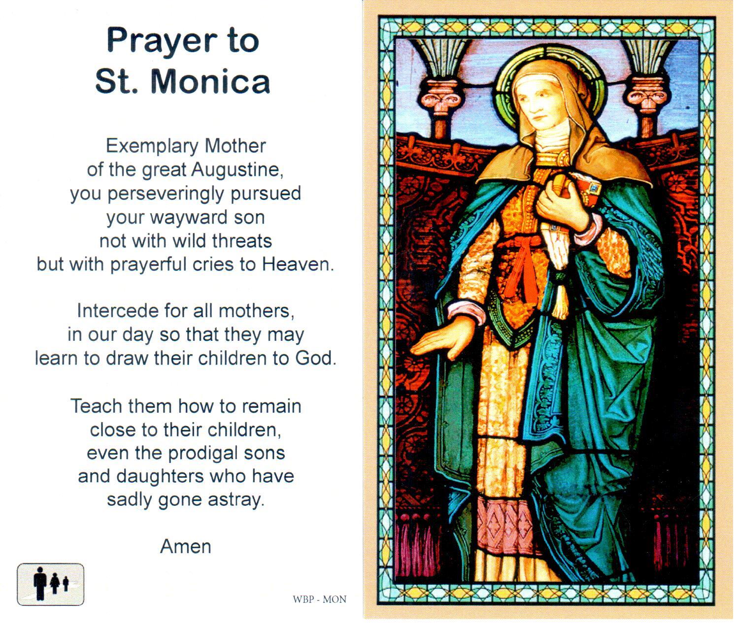Prayer Holy Card St. Monica Laminated