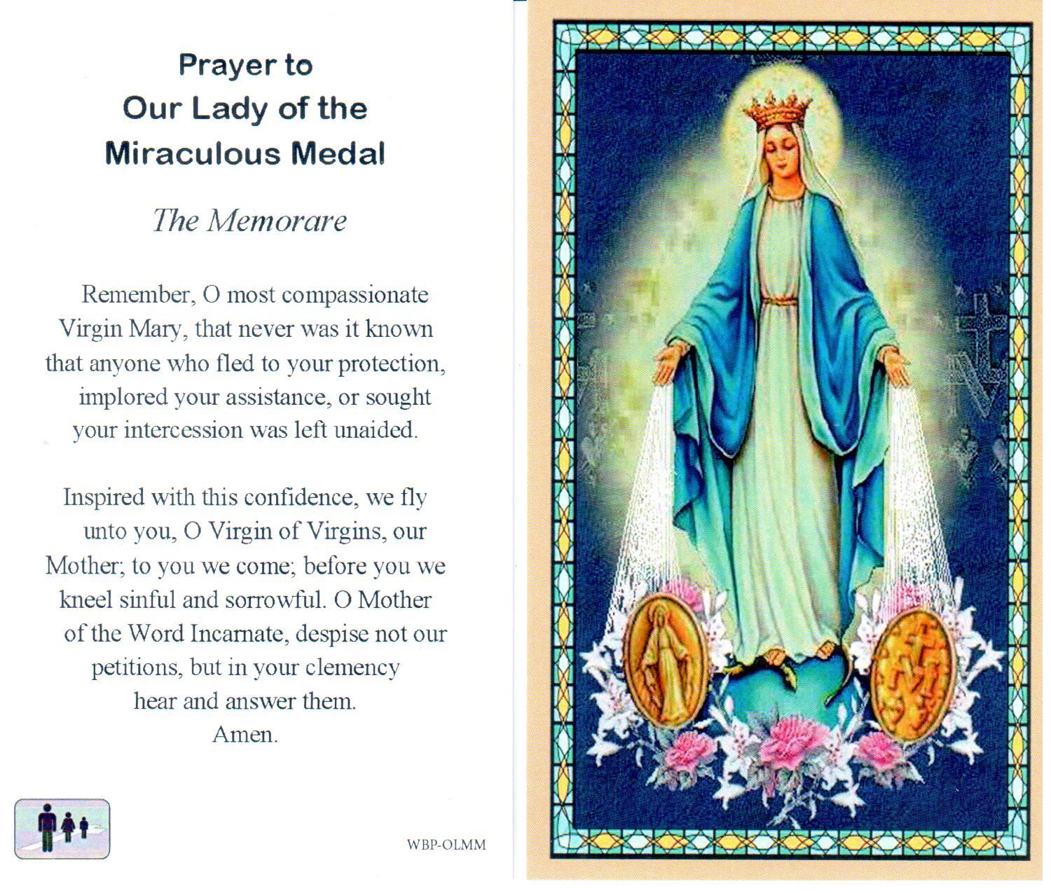 Prayer Holy Card Mary Our Lady of the Miraculous Medal Laminated