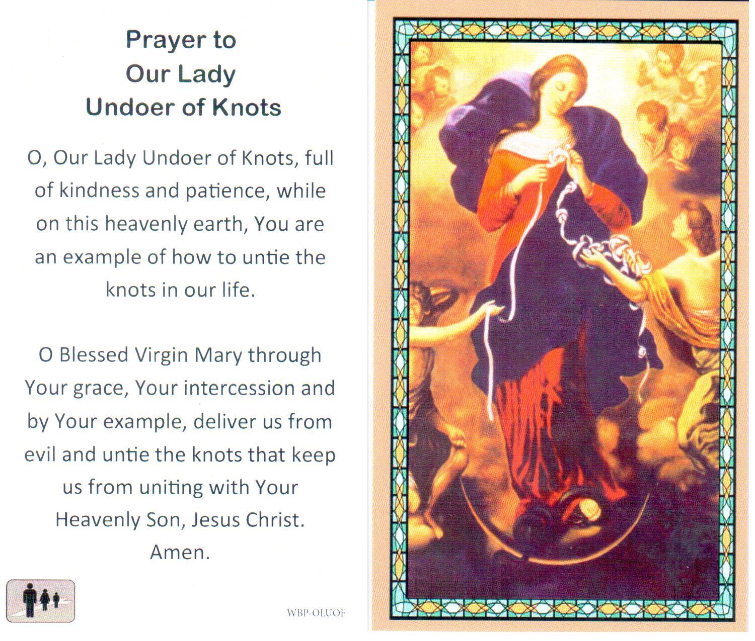 Prayer Holy Card Mary Our Lady Undoer of Knots Laminated